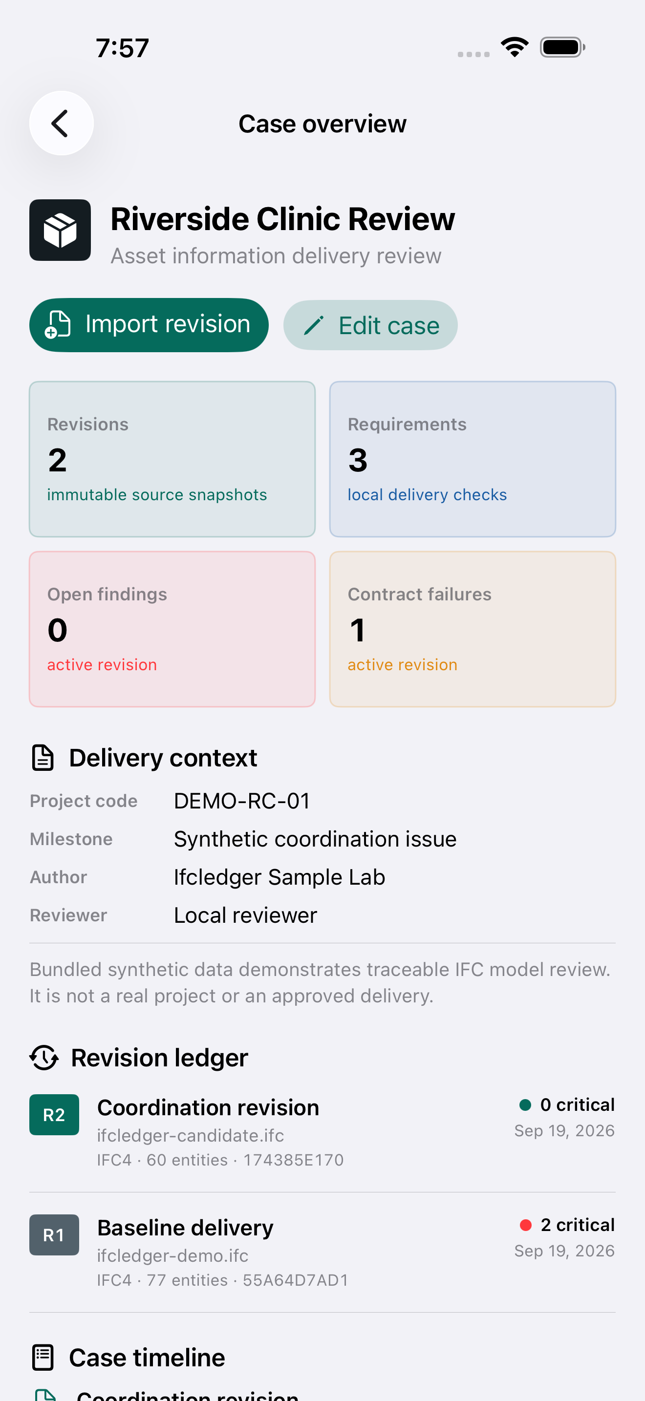 Ifcledger delivery case overview on iPhone